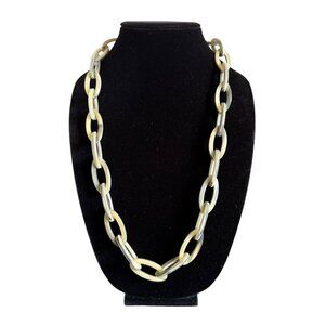 J Crew Oval Link Acrylic Chain Necklace With Ribbon Tie Closure Adjustable